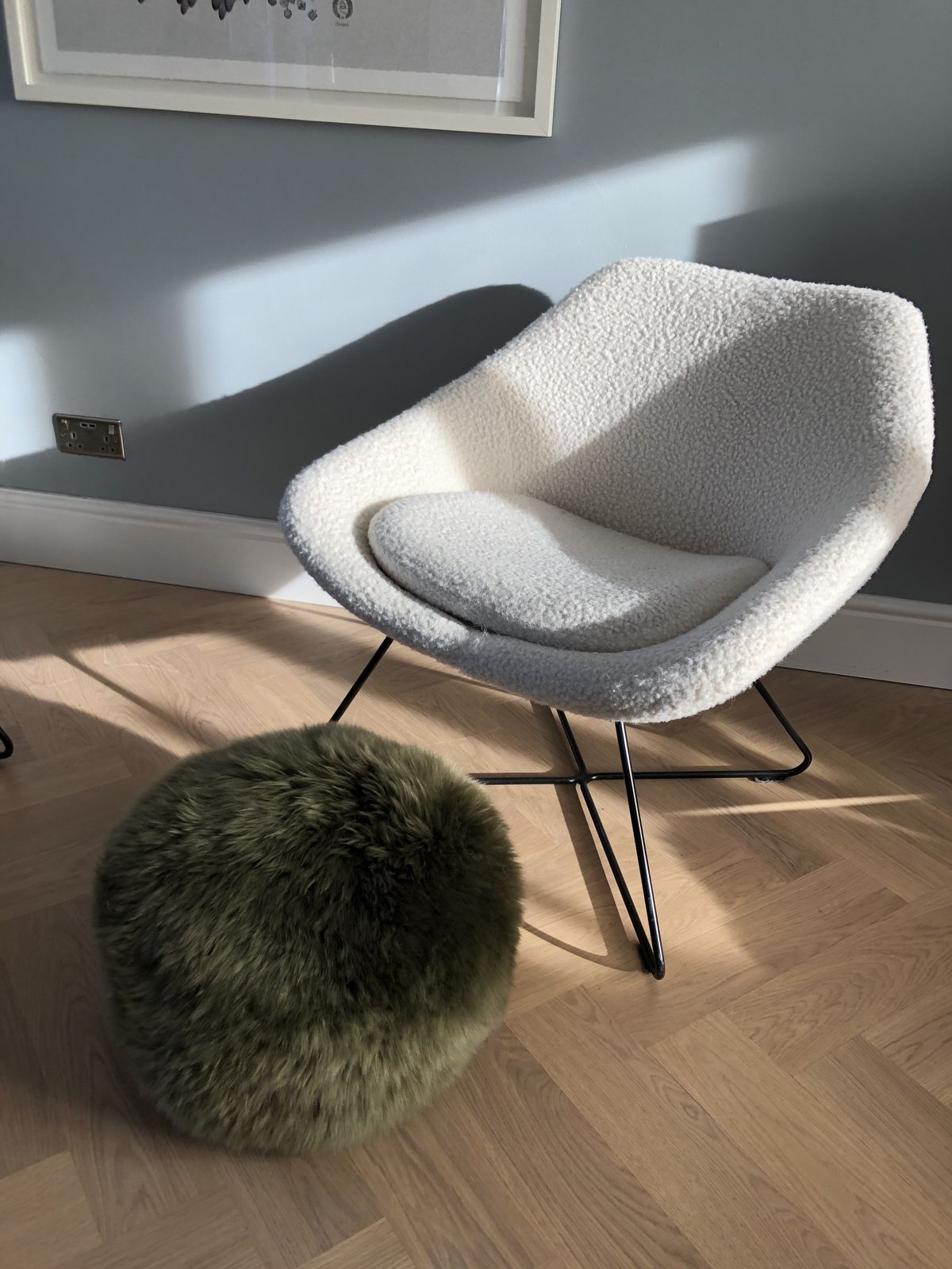 Green Sheepskin Pouffe, Dark Khaki Genuine Sheepskin, Sheepskin Pouffe, Sheepskin Footstool, Luxury Gift, photo vintage