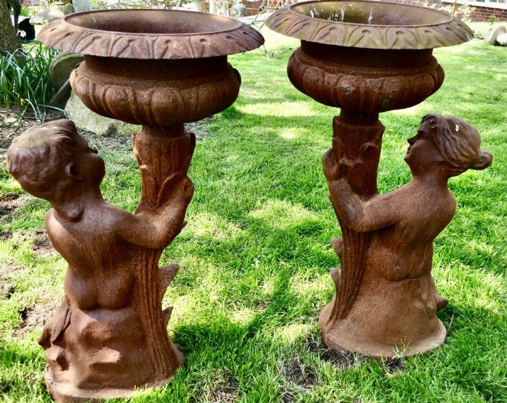 Pair Of Classical Iron Planters In The Form Of The Gemini Twins photo vinterior