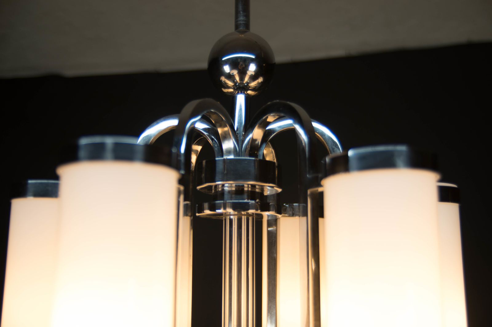 Large Bauhaus Chandelier With 6 Tubular Shades, 1930s photo vinterior