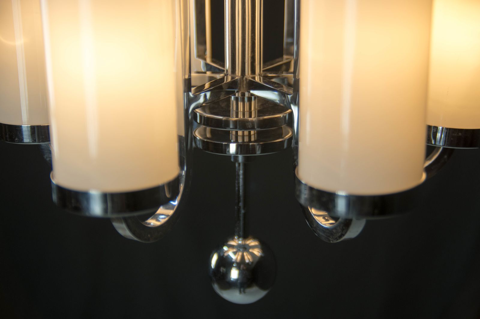 Large Bauhaus Chandelier With 6 Tubular Shades, 1930s photo vintage