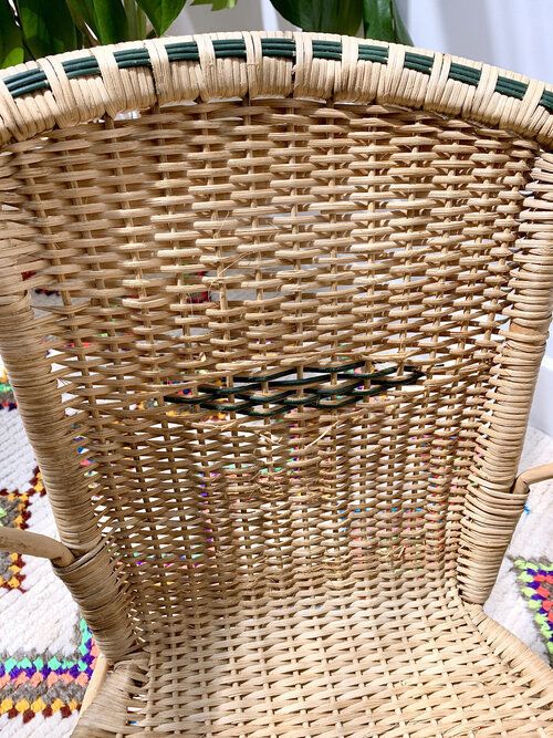 Vintage Petite French Wicker Chair With Contrast Colour Trim & Diamond Detail photo 179.0