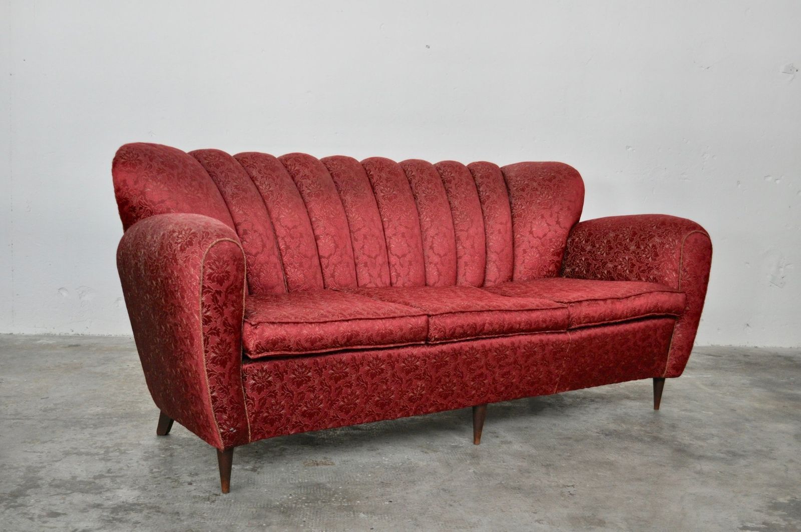 Mid Century Italian Red And Gold Three Seater Sofa By Paolo Buffa, 1950s photo furniture