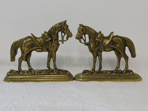 Pair Of Antique Brass Horse Chimney Ornaments photo furniture