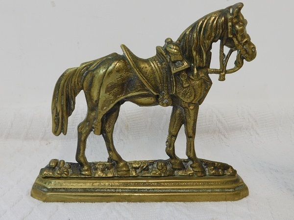 Pair Of Antique Brass Horse Chimney Ornaments photo for sale