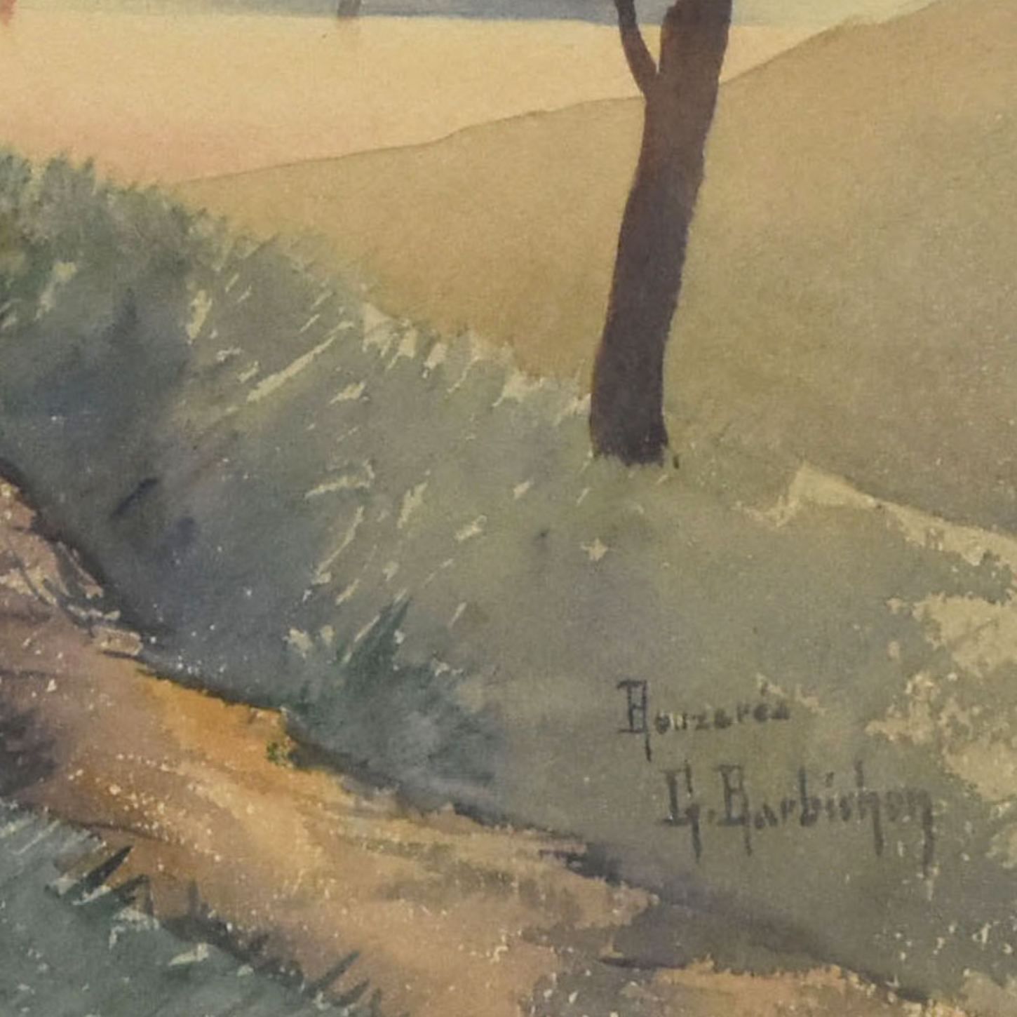 Gouache Landscape With Parasol Pines Signed G. Barbichon French School 1900 photo for sale