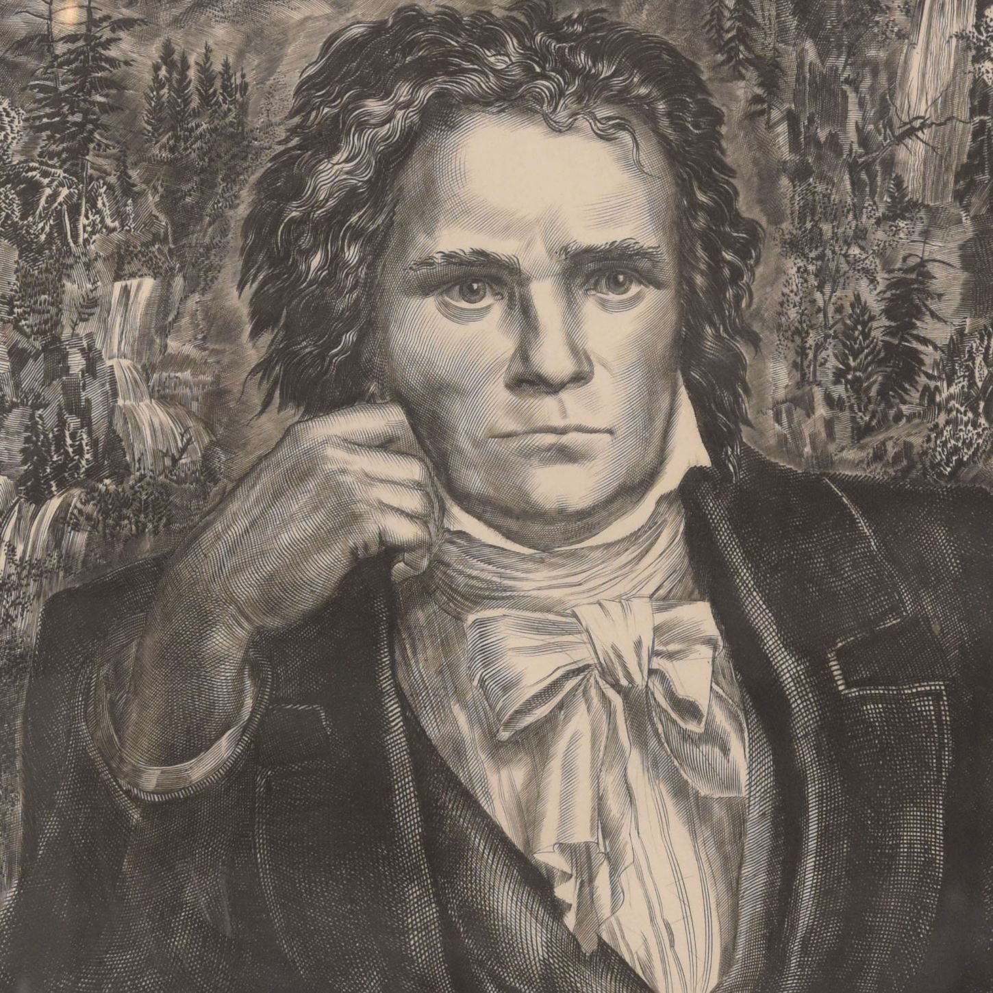 Engraving Portrait Of Musician Period 19th Century photo furniture