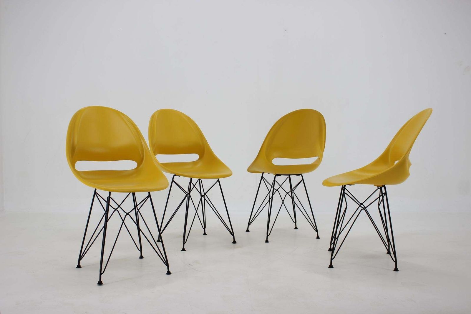 Set Of 4 Midcentury Yellow Design Fiberglass Dining Chairs By Mnavratil 1960s photo furniture