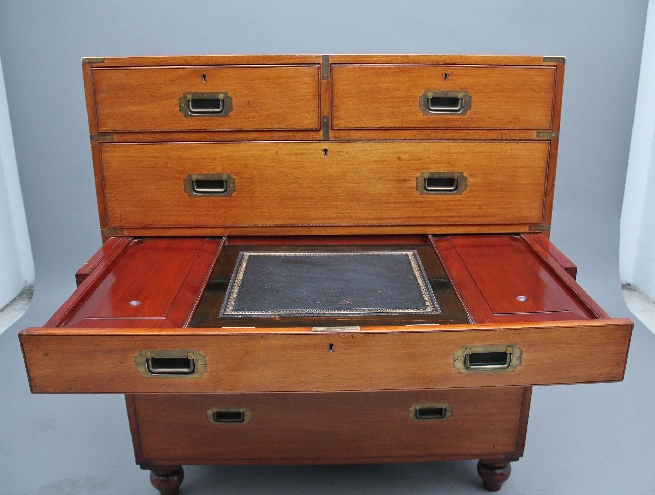 19th Century Mahogany Military Secretaire Chest photo vintage