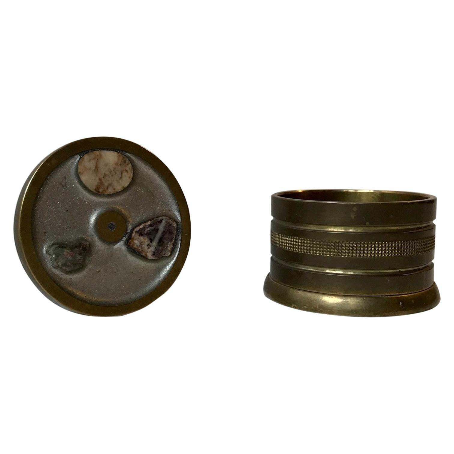Scandinavian Bronze Snuff Box, Trinket With Inlaid Minerals Samples, 1950s photo furniture