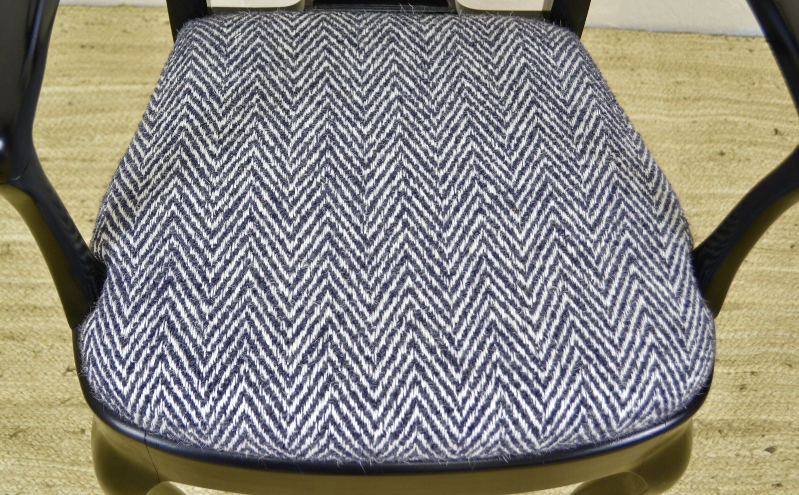 Rocco Style 19c. Ebonised Side Chair. Upholstered In Grey Chevron Fabric. photo Furniture