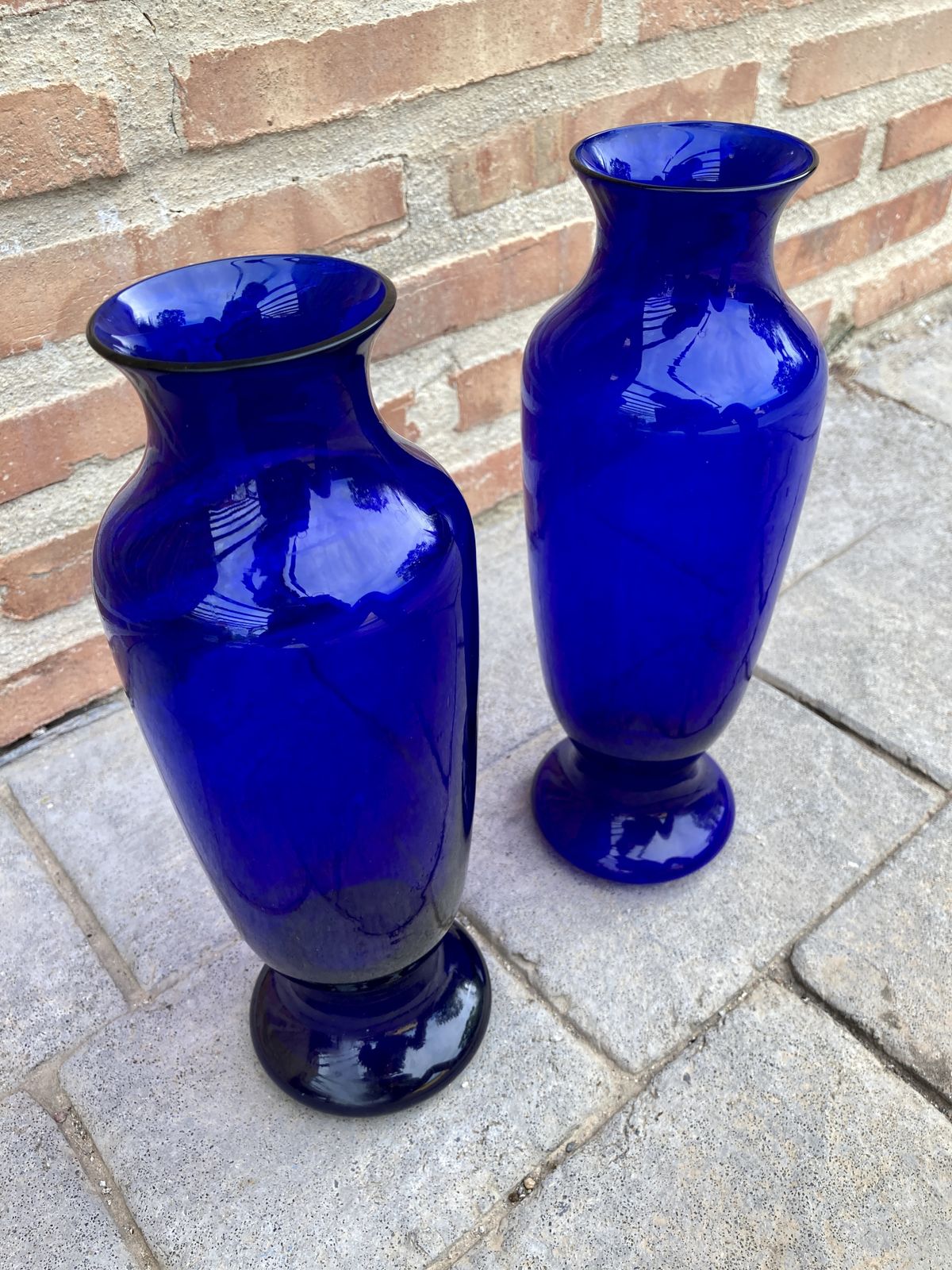 Colorful Pair Of Cobalt Blue Vintage Italian Murano Glass Vases photo for sale