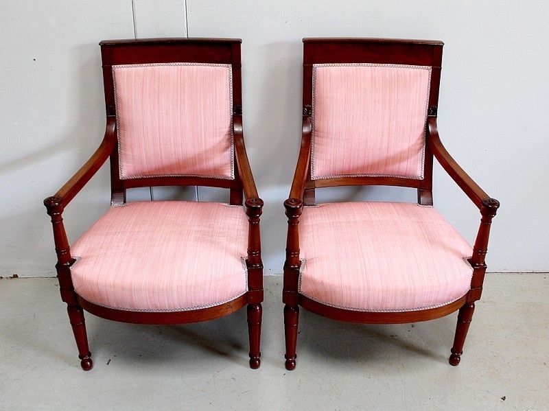 Pair Of Mahogany Armchairs, Consulate Period Early, 19th Century