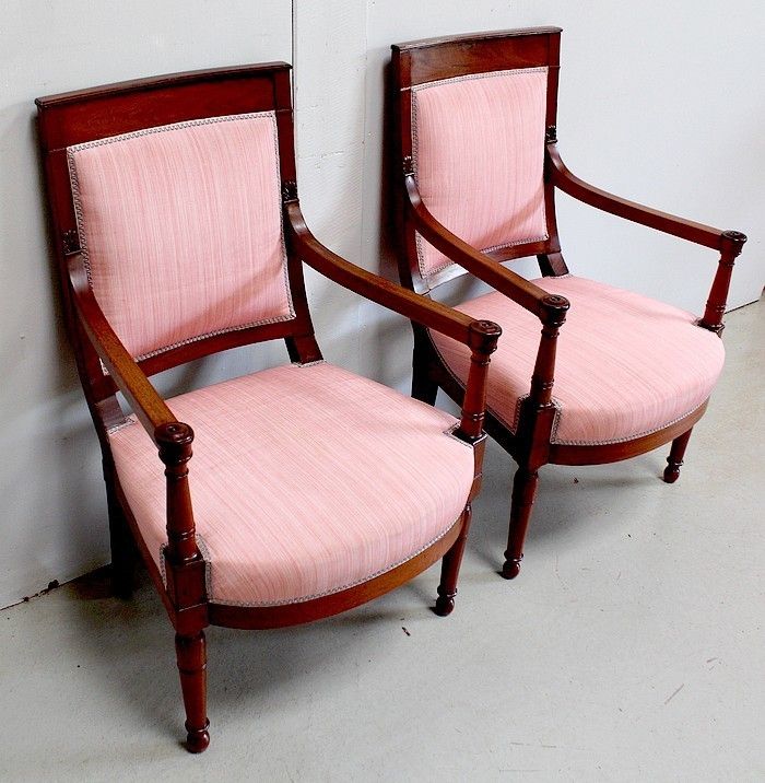 Pair Of Mahogany Armchairs, Consulate Period Early, 19th Century photo furniture