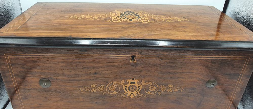 Rare 19th Century Marquetry Inlaid Rosewood Cylinder Music Box photo furniture