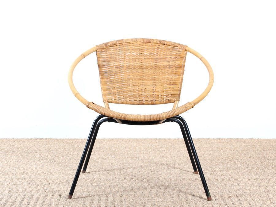 Scandinavian Round Rattan Armchair, 1950s