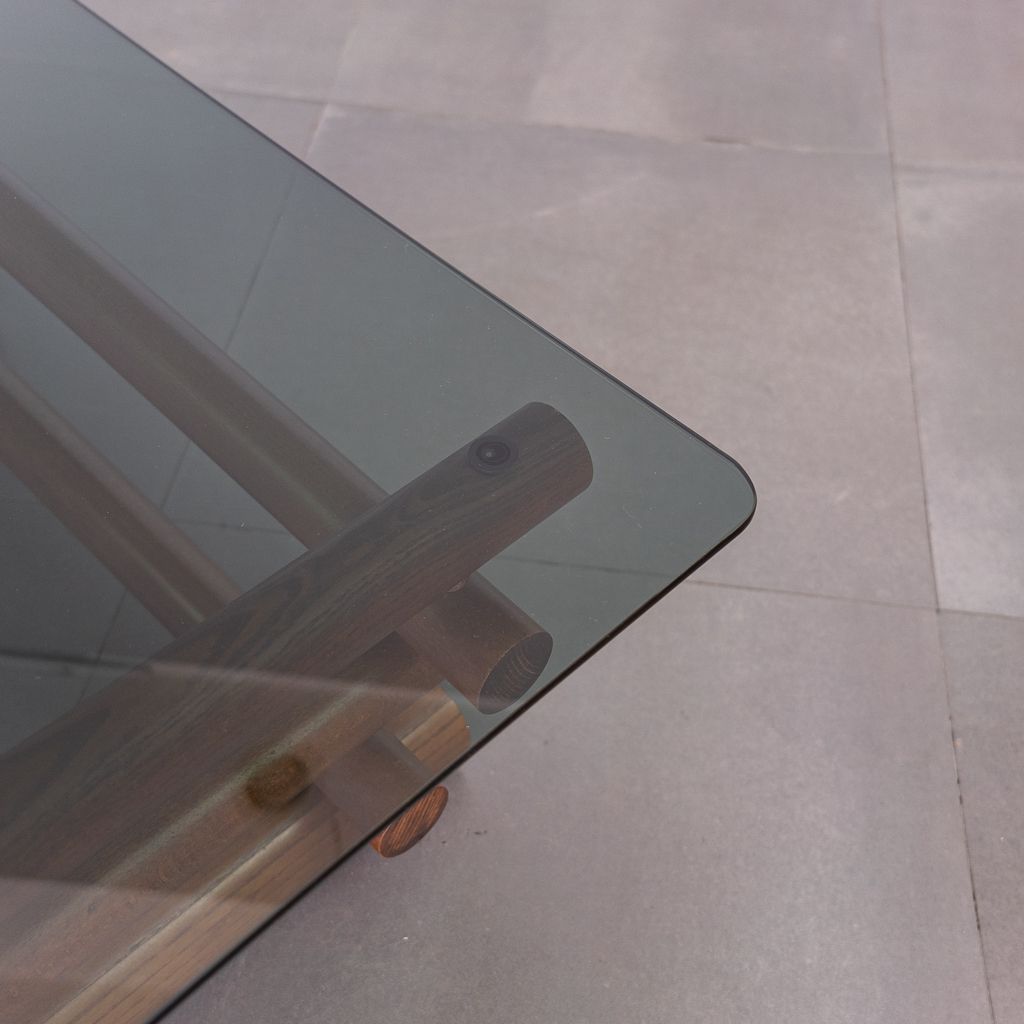 70s Vintage Modern Antique Smoked Glass Wood Coffee Table photo buy