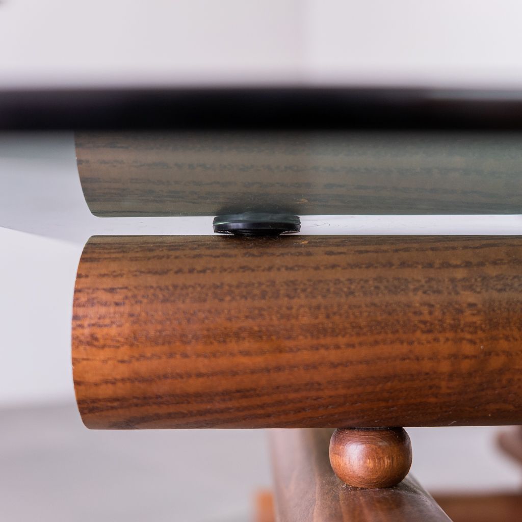 70s Vintage Modern Antique Smoked Glass Wood Coffee Table photo vintage
