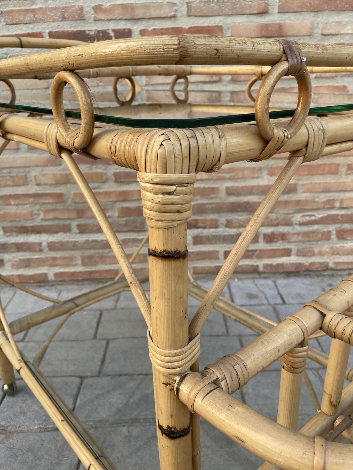 Mid Century Modern Bamboo Tea Cart, Serving Trolley Garden Furniture photo vintage