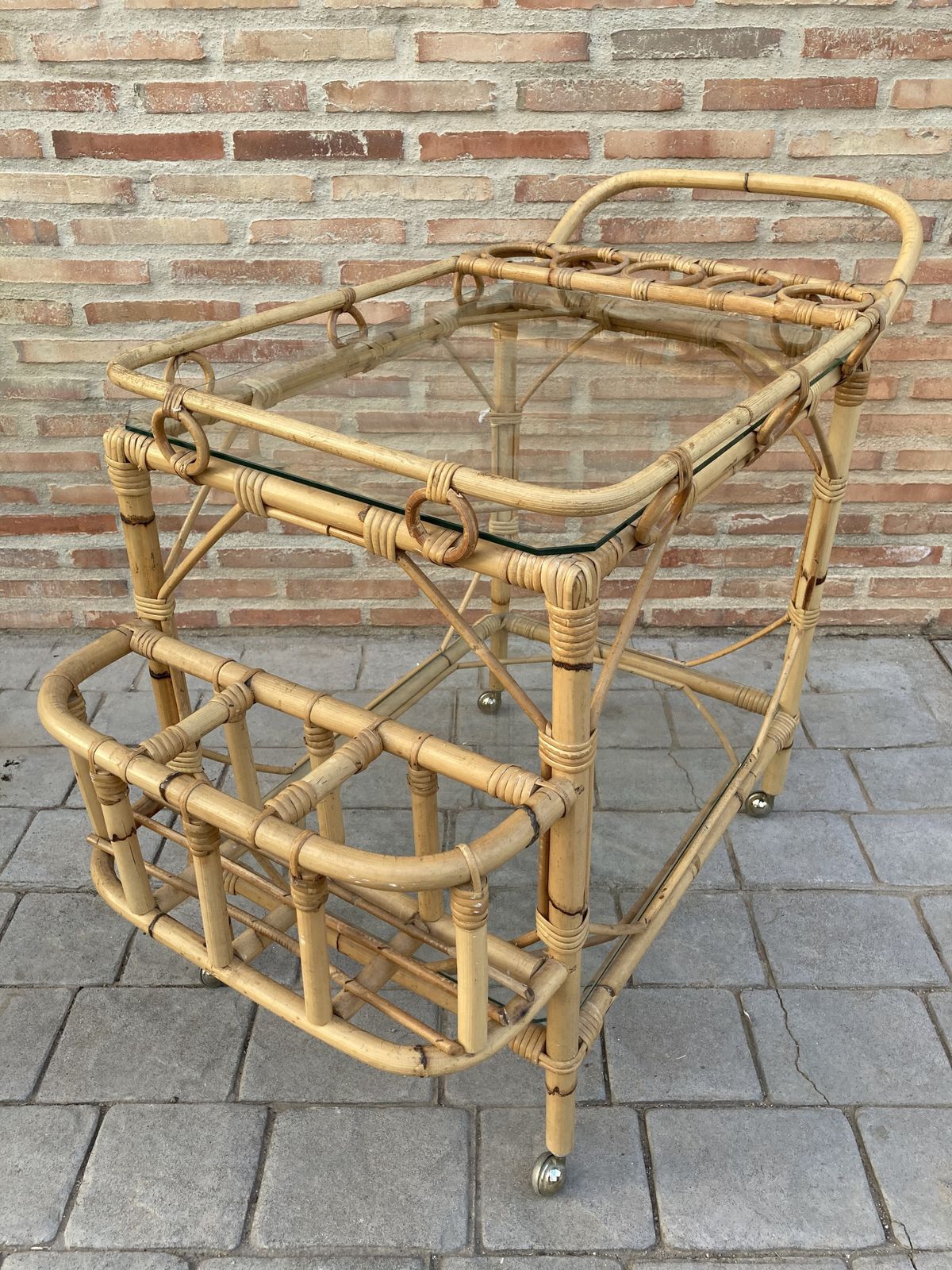 1596.0 Mid Century Modern Bamboo Tea Cart, Serving Trolley Garden Furniture photo