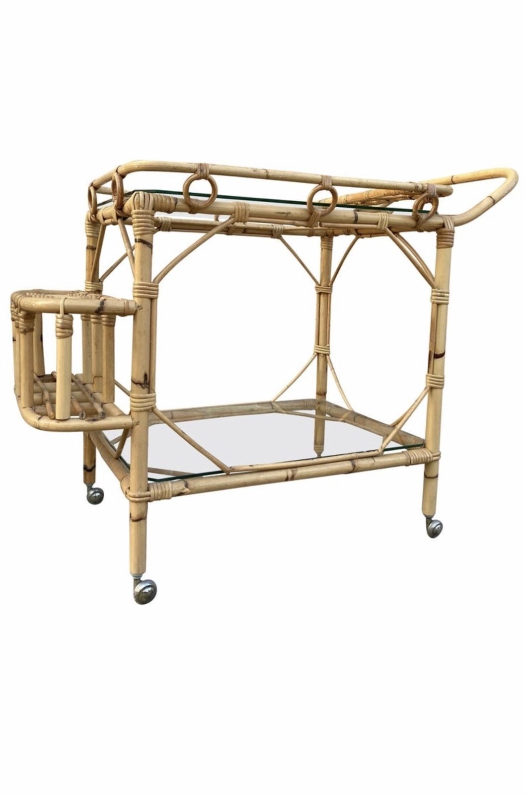 Mid Century Modern Bamboo Tea Cart, Serving Trolley Garden Furniture