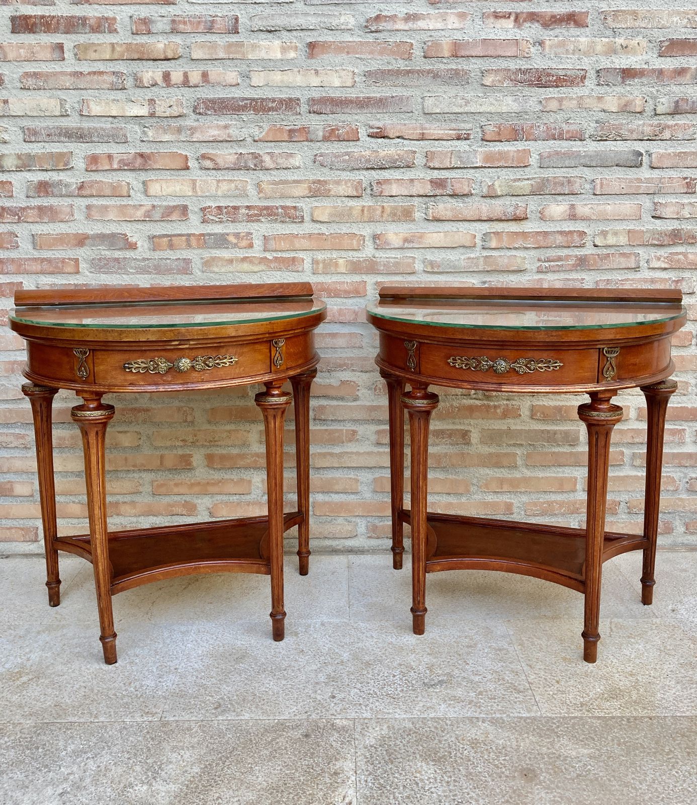 Pair Of Empire Style Mahogany Wood Nightstands, 1930s