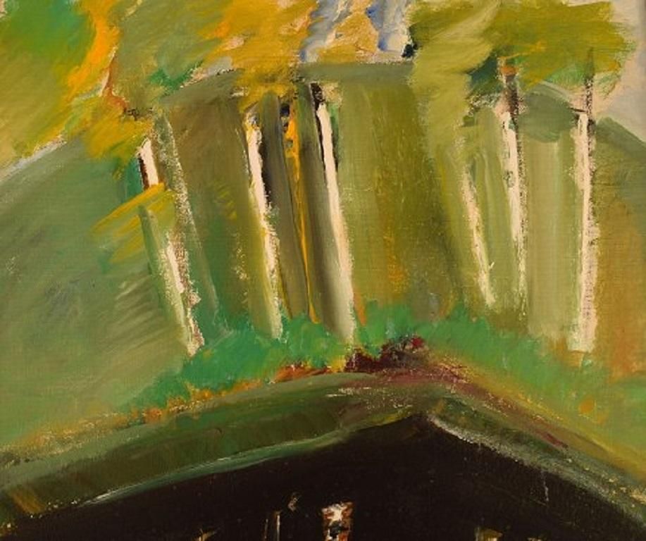 Egil Carlsson 'B. 1920', Sweden, Oil On Canvas, Modernist Park Landscape, 1977 photo for sale