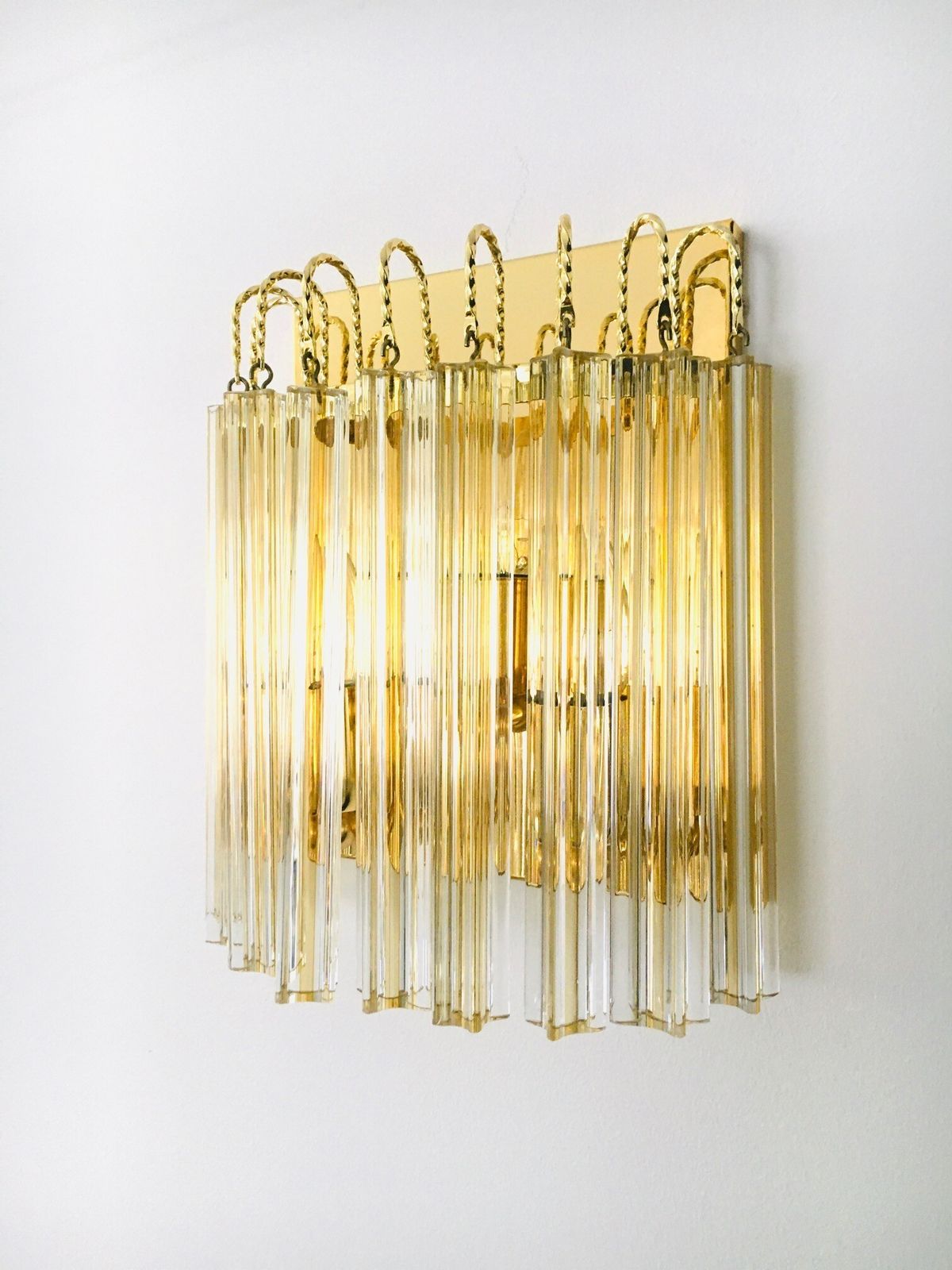 Hollywood Regency Stijl Wandlamp Van Glas En Messing Van Massive, Jaren 1980, Italië