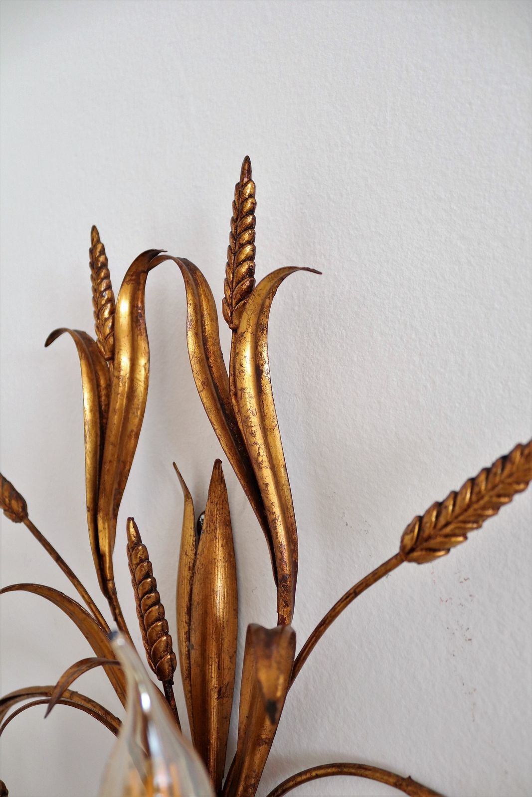 Italian Midcentury Gilt Tole Wall Sconces With Wheat Sheaf, 1950s, Set Of Five photo for sale