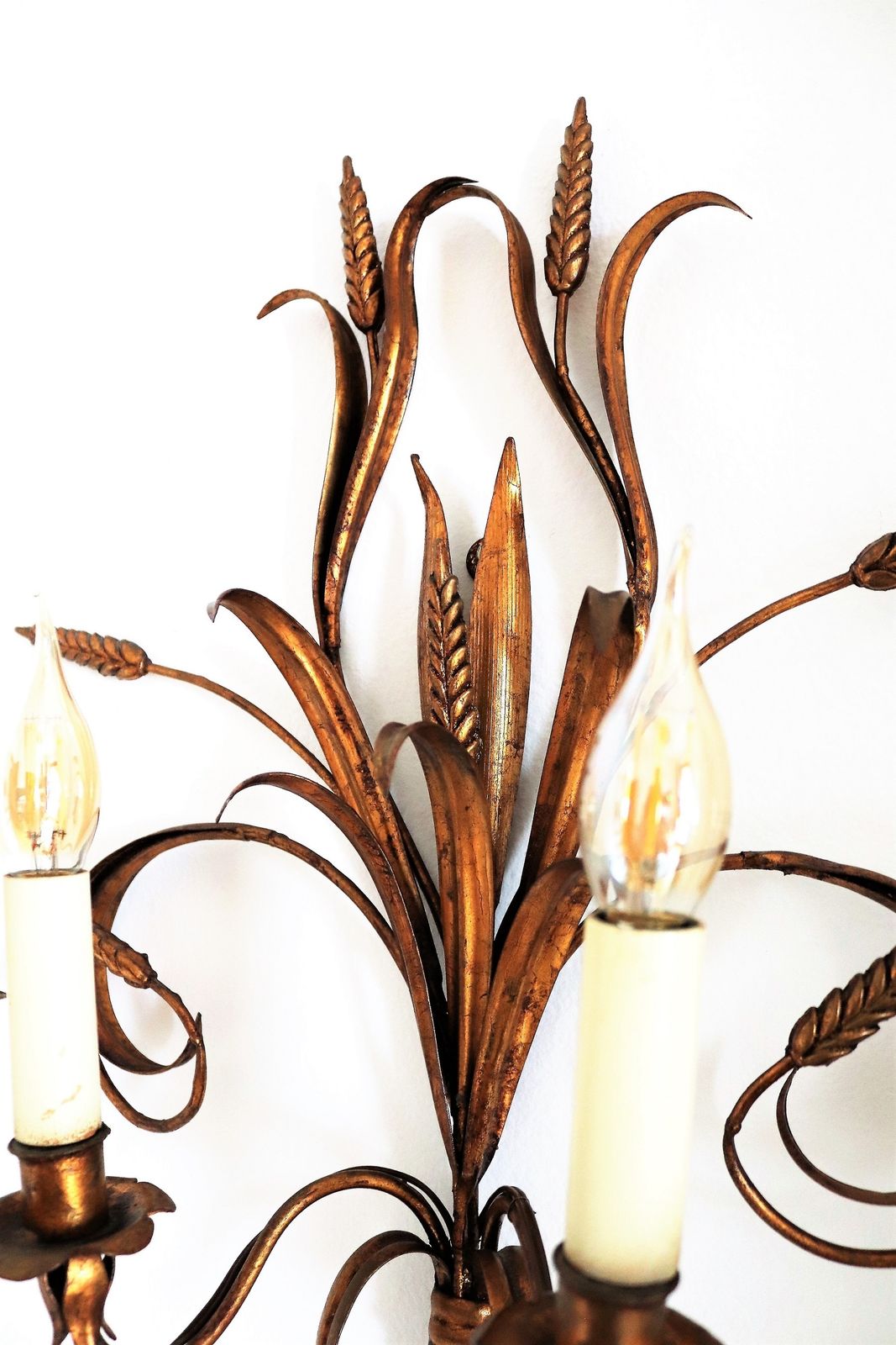 Italian Midcentury Gilt Tole Wall Sconces With Wheat Sheaf, 1950s, Set Of Five photo 3958.08