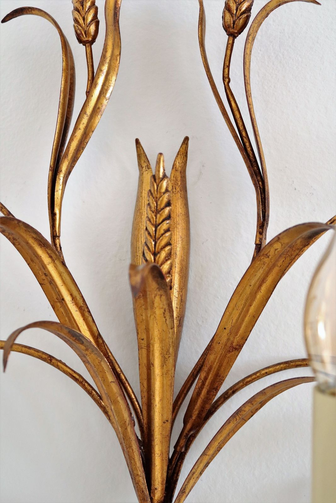Italian Midcentury Gilt Tole Wall Sconces With Wheat Sheaf, 1950s, Set Of Five photo vinterior