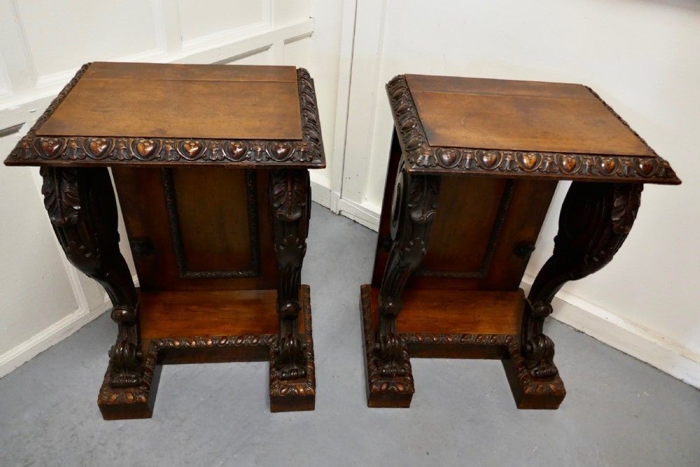 photo for sale A Pair Of 19th Century Art Nouveau Gothic Carved Oak Console Pedestals