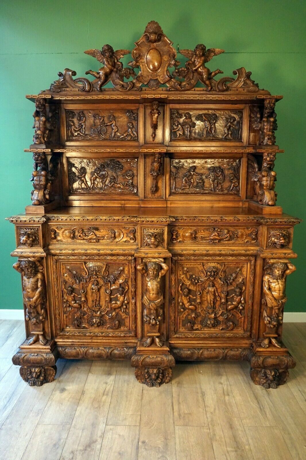 A Rare And Exciting Italian Fantasy Buffet By Renowned Wood Sculpture Valentino