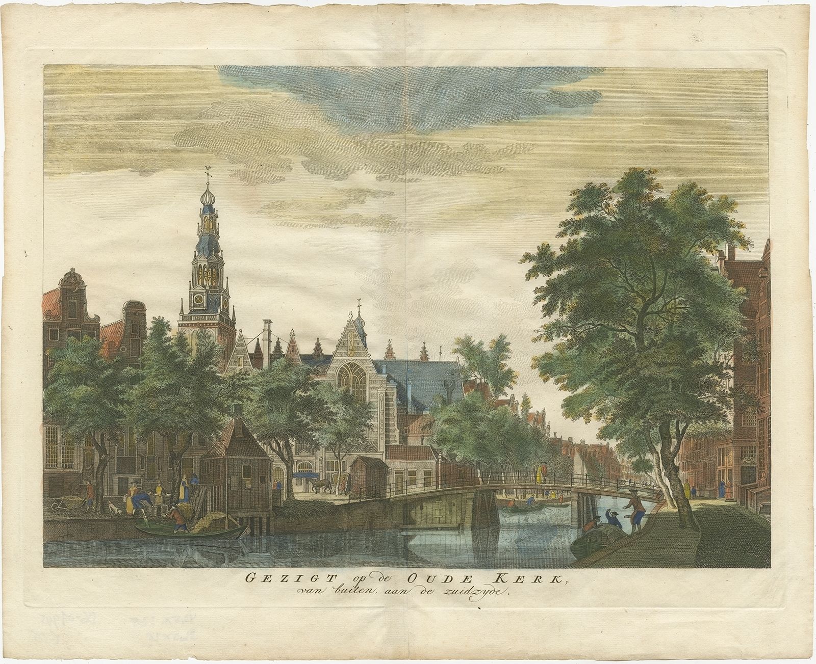 Antique Print Of The 'Oude Kerk' In Amsterdam By Van Liender (C.1760)