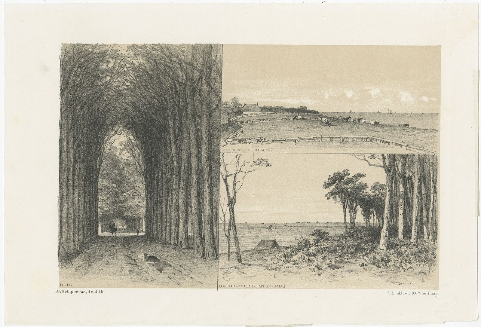Antique Print Of The Village Of Rijs And The 'Slotermeer' By Craandijk (1886)