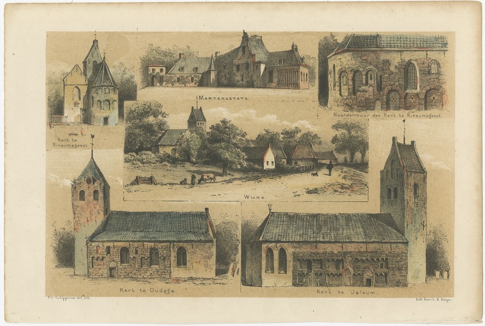 Antique Print Of The Church Of Rinsumageest And Other Views By Craandijk (1888)