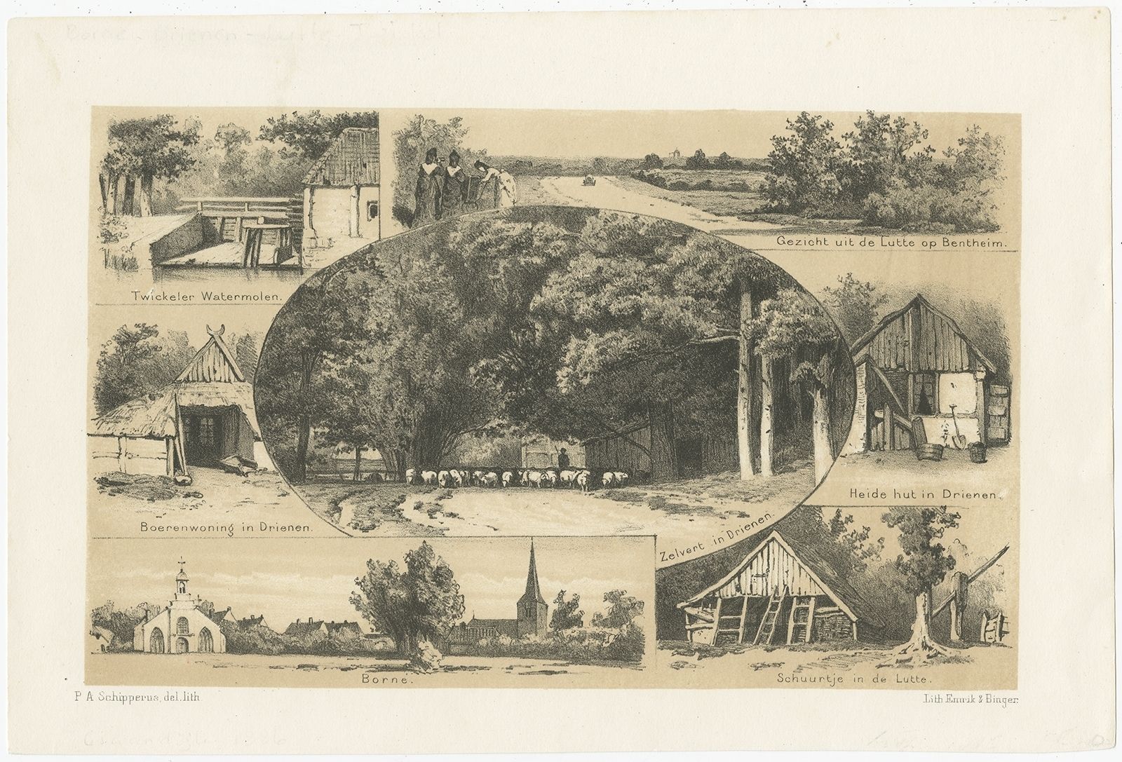 Antique Print Of The Twickeler Watermill And Other Views By Craandijk (1888)