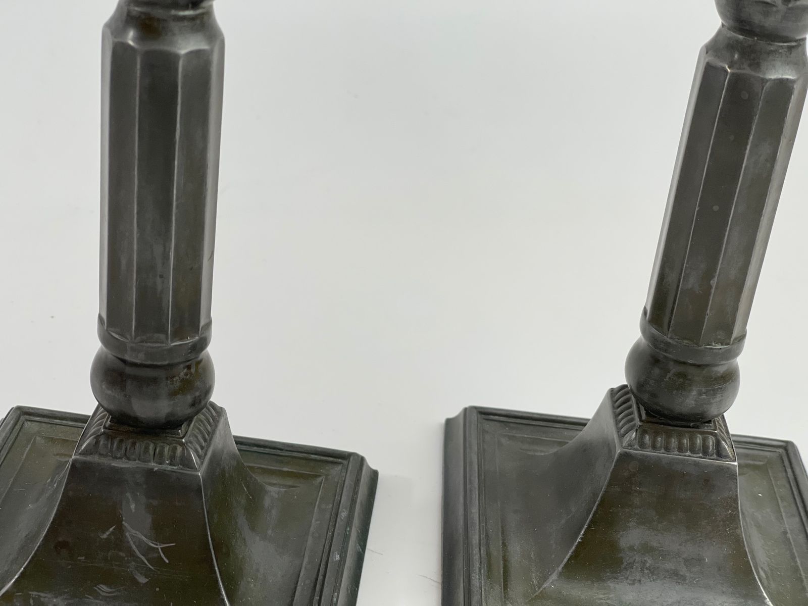 Pair Of Art Deco Just Andersen Candle Holders In Disco Metal. Patina. Danish Design In The First Half Of The 20th Century photo Home Decor