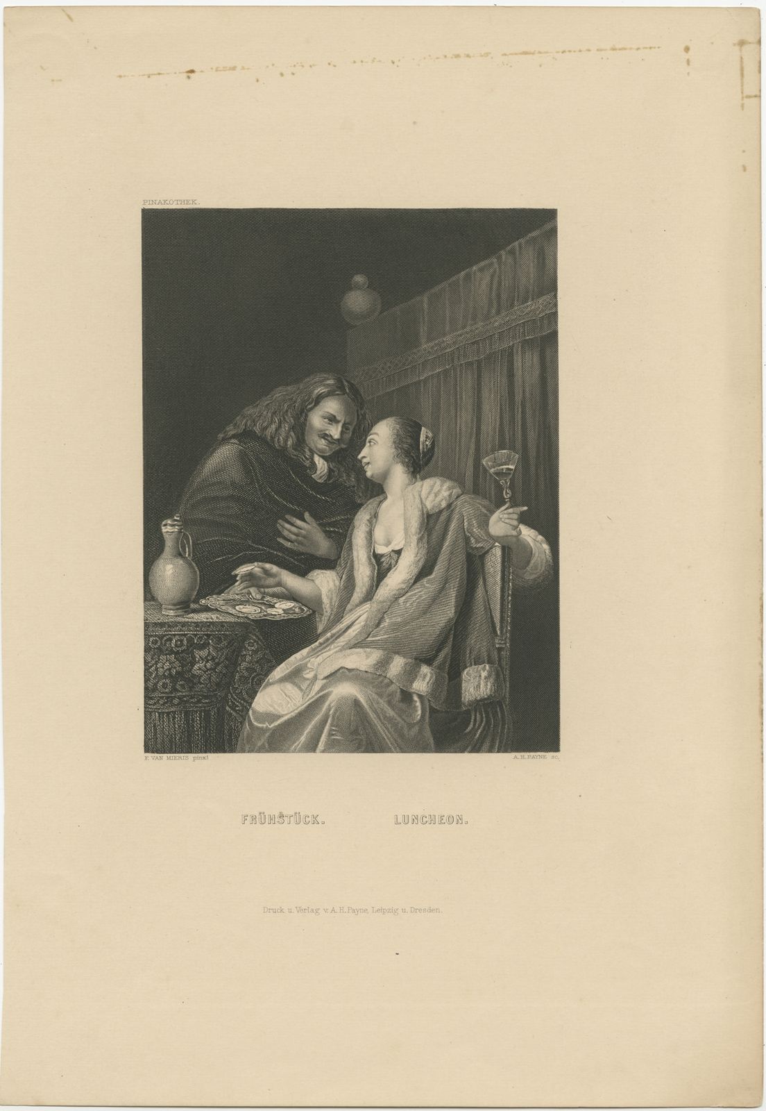 Antique Print Of People Having Lunch Or Breakfast By Payne (C.1850)