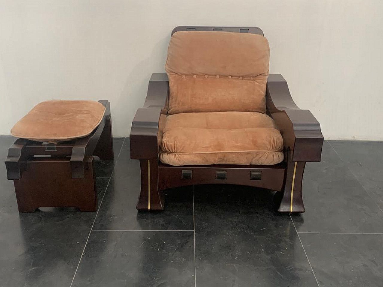 Armchair With Footstool By Luciano Frigerio, 1960s photo for sale