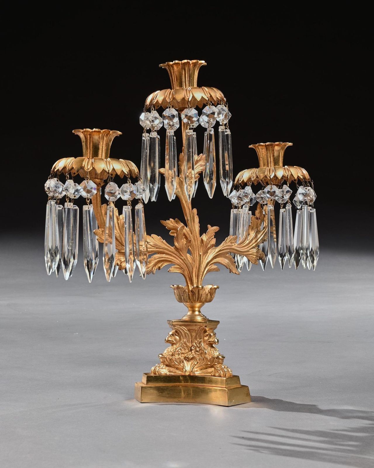 Pair Of Early 19th Century Gilt Bronze And Lustres Three Branch Candelabra photo 4890.0