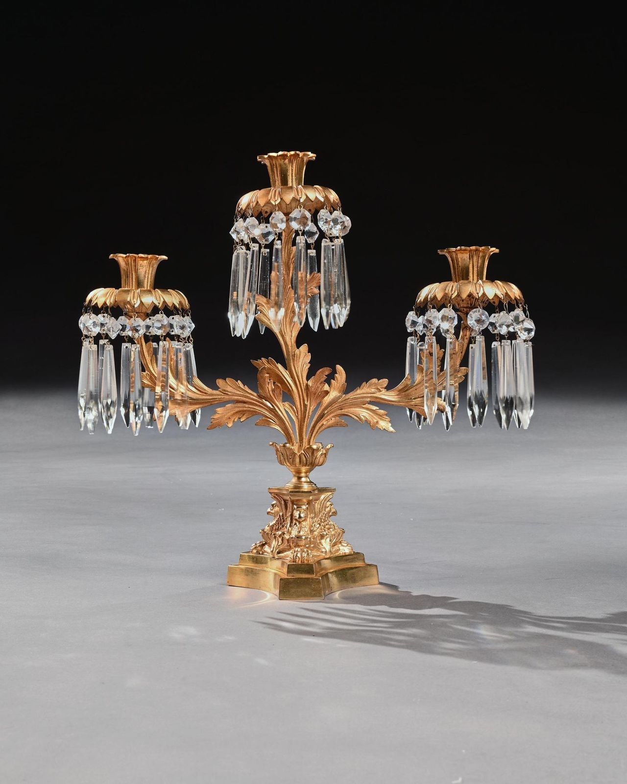 Pair Of Early 19th Century Gilt Bronze And Lustres Three Branch Candelabra photo vinterior