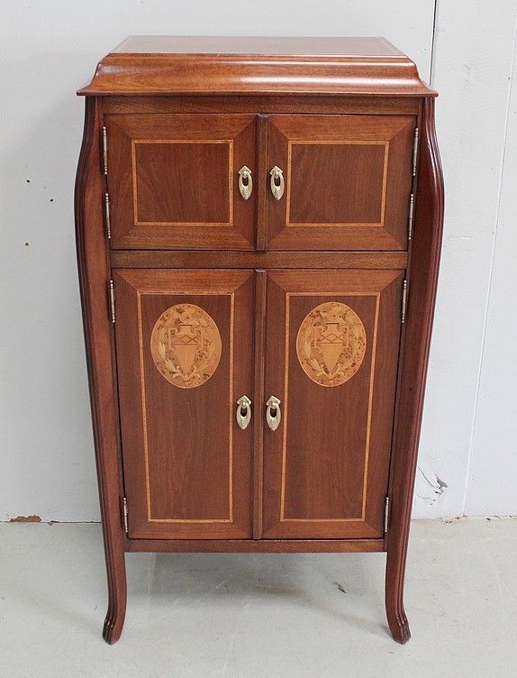 Mahogany And Precious Wood Cabinet, Art Nouveau Period, Early 20th Century