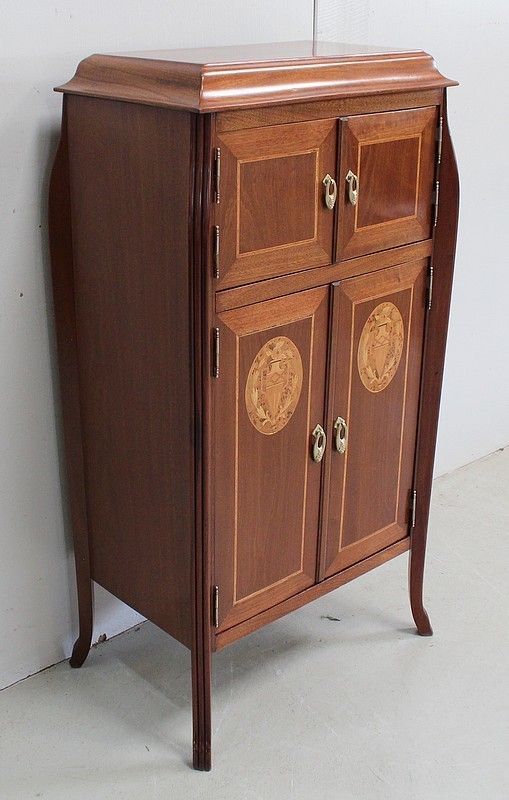 Mahogany And Precious Wood Cabinet, Art Nouveau Period, Early 20th Century photo furniture