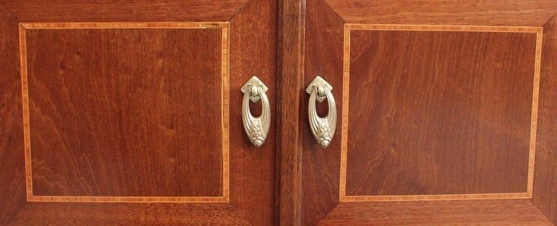 Mahogany And Precious Wood Cabinet, Art Nouveau Period, Early 20th Century photo vintage