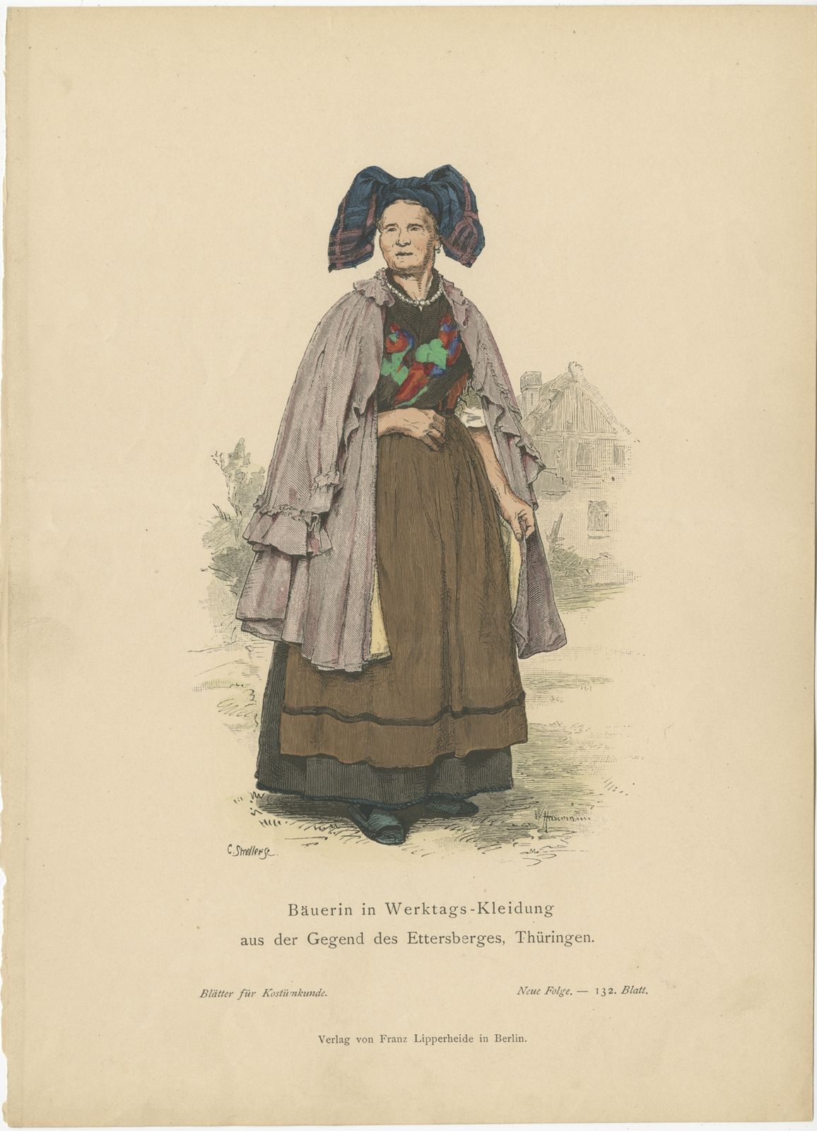 Antique Costume Print Of A Farmer's Wife From The Region Of Thuringia By Lipperheide (C1880)