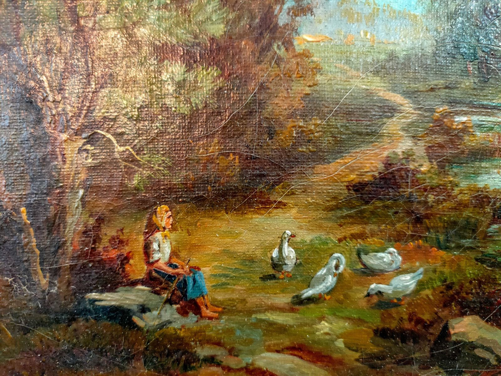 Oil Painting Woodland River Scene Signed By Robert Duval 1890 photo for sale