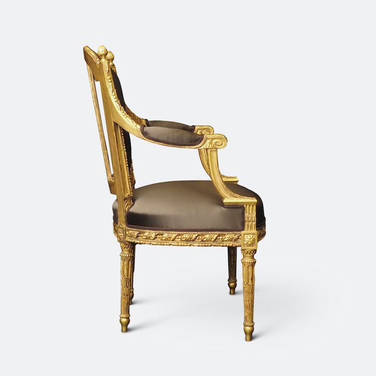 Furniture An Important Set Of Four 18th Century Louis XVI Giltwood Chairs With Stamp photo