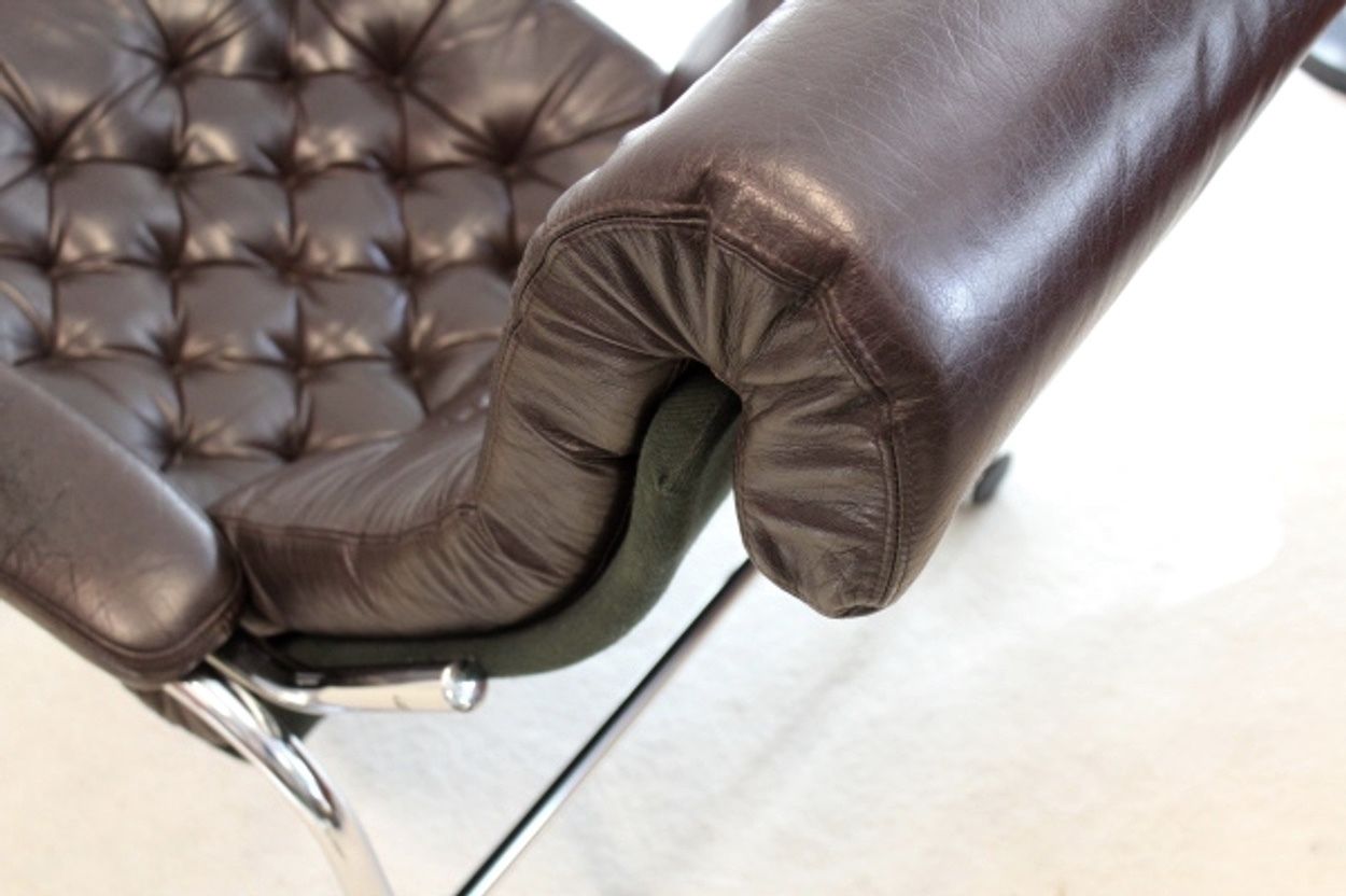 photo furniture Bore Leather Lounge Chair With Footstool By Noboru Nakamura For Ikea, 1970s