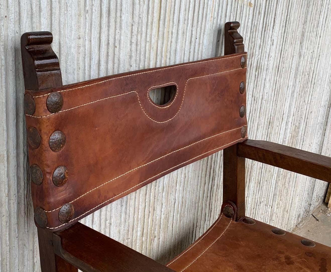 19th Spanish Colonial Throne Armchair With Leather photo vintage
