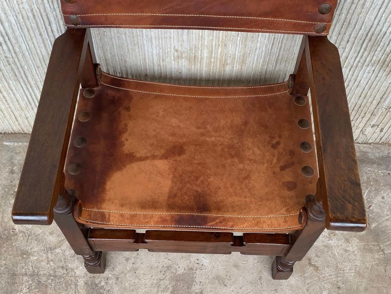 photo for sale 19th Spanish Colonial Throne Armchair With Leather